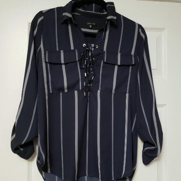 Striped Lace-Up Blouse - Picture 2 of 2